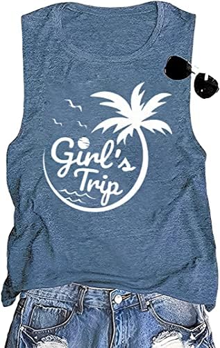 Wxqxzly девојки Трип резервоар за жени кокосово дрво графичко печатење летно тренингот без ракави за вратот на вратот на вратот на вратот на