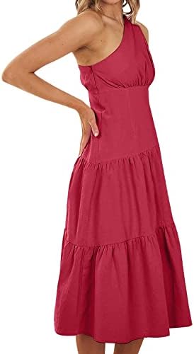 Женски фустани Макси женски бохо лето печатено едно рамо без ракави замотано проточно копче за макси фустан