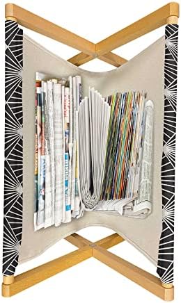 Списание и држач за книги на Амбесон Арт Деко, геометриска тема пукна линии со ромбус мрежа во монохроматски дизајн, декор на решетката