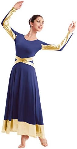 Металик злато во боја блок пофалба Литургиска лирска танцувачка облека за женски вкрстен танцување лабава целосна облека со