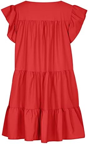 Fragarn Boho фустани за жени, женски летен обичен плетенка лабава цврста боја без ракави фустан Мини краток фустан