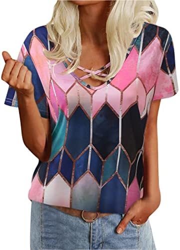 Тинејџерски девојки против вратот на вратот есен лето кратки ракави 2023 облека редовно вклопување памучна графичка блуза маичка за жени