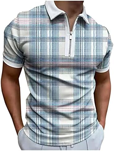 XXVR Машка цврста мрежа кратка ракав голф кошула Класичен погоден поло маица со патент крпеница голф поло, тенок фит врвови блуза