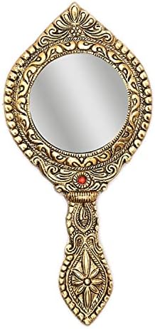 Buffo рачно огледало со рачка гроздобер компактен за лична шминка суета преносен патувања кожа рајстани огледало оксид метал двојно странично огледало на рака златн