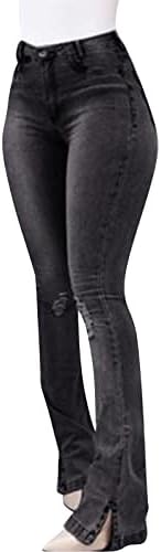 Quealent женски фармерки, женски шишиња со висока половината широка нога права истегнување на панталони панталони Y2K улична облека