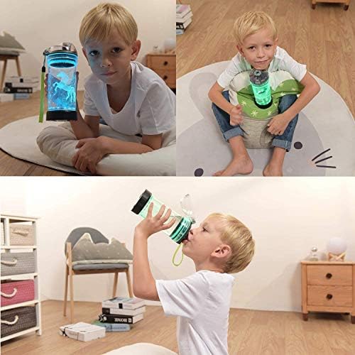 Светло за деца со шише со вода со 3Д блескава игра конзола LED светлина - Тритан БПА бесплатно - Подарок за патувања за патувања за враќање на училиште момче Детето за ?