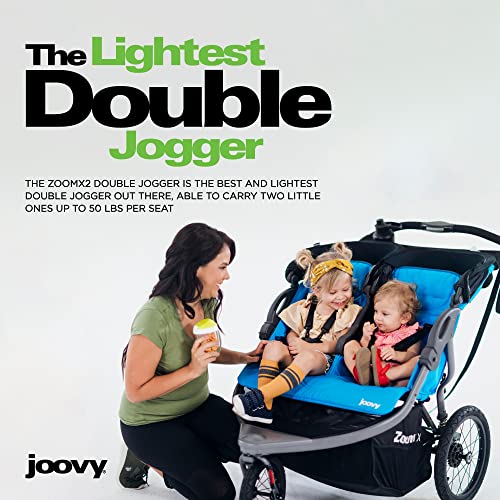 Joovy Zoom X2 Лесни Перформанси Двојно Џогирање Шетач Кој Екстра-Големи Пневматски Гуми Со Вклучена Воздушна Пумпа, Заклучување И Вртење