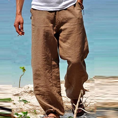 Панталони за мажи, машка мода лабава обична памучна постелнина панталони печатеа широки панталони за јога на нозе со џебови