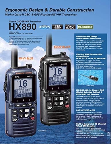 Стандарден Хоризонт HX890 Црн Рачен VHF - Пловечки 6 Вати КЛАСА H Dsc Двонасочно Радио