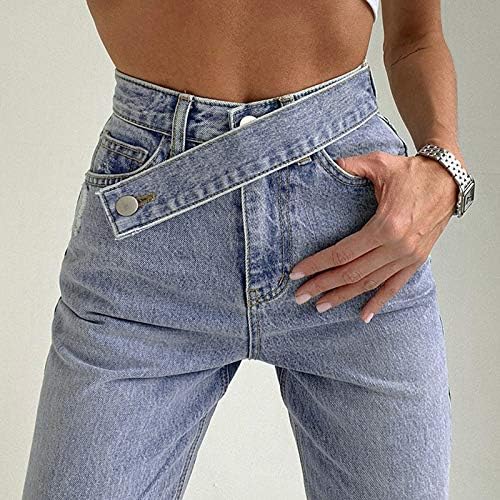 Карго панталони Широк моден фармерки тексас носачки атлетски патент плус големина тексас фармерки со џебови полови женски женски високи панталони