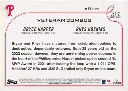 2022 Ажурирање на Топпс US112 Rhys Hoskins/Bryce Harper NM-MT Philadelphia Phillies Бејзбол