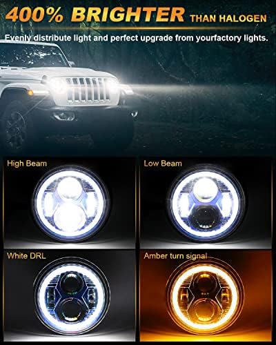 Mglight Dot Одобри 7 Инчен LED Фар Со Бел DRL И Килибар Хало запечатен зрак led фарови H6024 Компатибилен Со џип Wrangler фарови