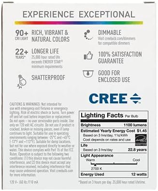 Cree Осветлување Исклучителна Серија А19 Сијалица, 2700K Затемнета LED Сијалица, 75W + 1100 Лумени, Мека Бела, [7] 1 Пакувања