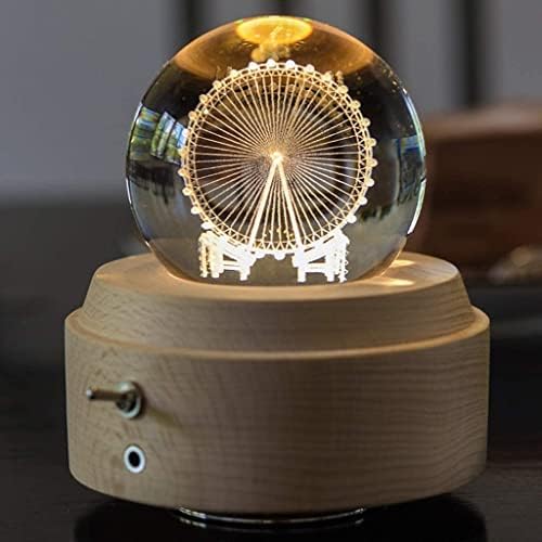 Музички подароци на Луваду, Ферис тркала музичка кутија светлечка ротирачка 3Д -кристална топка музичка кутија со LED светло и дрвена база музички