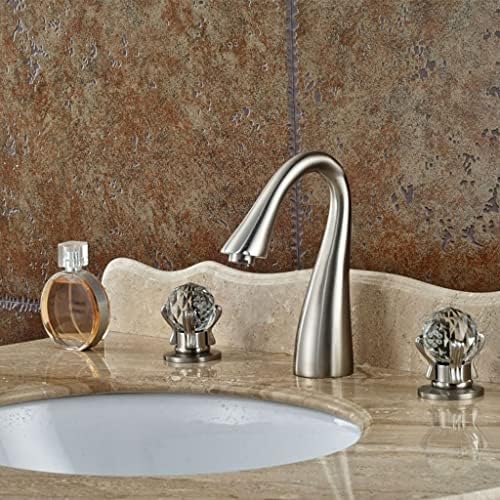 Sahroo Faucets, миксер за басен Допрете Нов никел четкана бања мијалник миксер од чешма, двојна кристална рачка палуба за монтирање