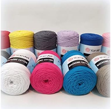 Yarnart Macrame Cotton Harmonious Colors, уникатни занаети со Macrame 8,80 мл, 246,06 yds 80% памук Macrame Rope MacRame, Macrame Yarn Medion