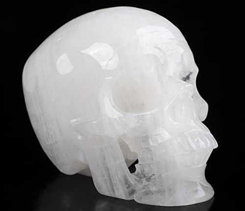 Скелис 5.0 Кварц Рок Супер реален кристален череп, рачен врежан скапоцен камен скулптура, статуа на Реики лековит. 380