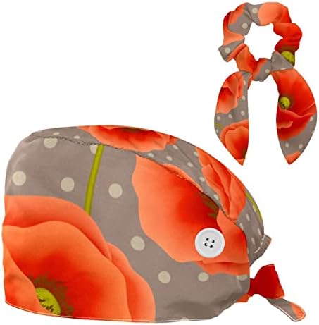 Медицински капачиња прилагодливо работно капаче со копчиња и лак за коса од црвена афион цвеќиња цветни точки