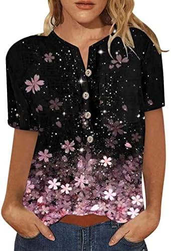 Bluseенски плус големина блузи со кратки ракави за кратки ракави V-вратот на лисјата за печатење блузи лабави вклопувани графички маички