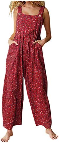 Гроздобер џемпери жени цветни отпечатоци Основни долги биб панталони ленти широка нога со џебови со телории директни ромци за жени