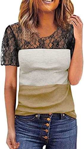 Женски чипка крпеница кратки ракави летни врвови на летни врвови на вратот лабава маица блуза елегантна пулверска врвови