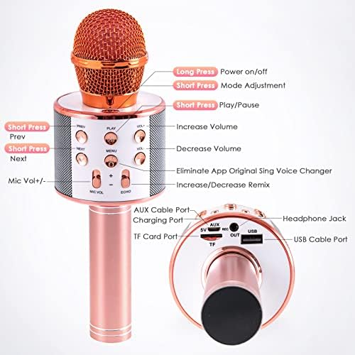 Микрофон за караоке соввид за деца со налепници за животни, безжичен Bluetooth караоке микрок за пеење, преносна машина за играч на звучници со преносни MIC, за тинејџери