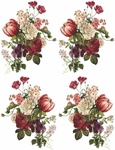 Бургундска роза букет хартија од ориз, 8 x 10,5 инчи - 6x 1 букет дизајн отпечатен во 2 различни големини на хартија од 30GSM црница Видливи влакна за занаетчиски занаети Ме?
