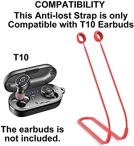 Smaate анти-изгубени ленти компатибилни со Tozo T10 Earbuds, мек силиконски кабел за спорт, црвена боја