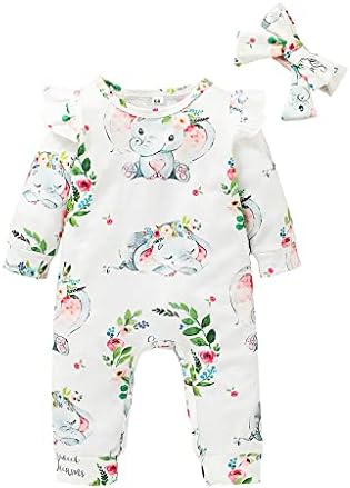 Облека за ромпер на новороденчиња, ромпер, новороденче ромпер, симпатична печатење на слонови, памук џемпери со долги ракави