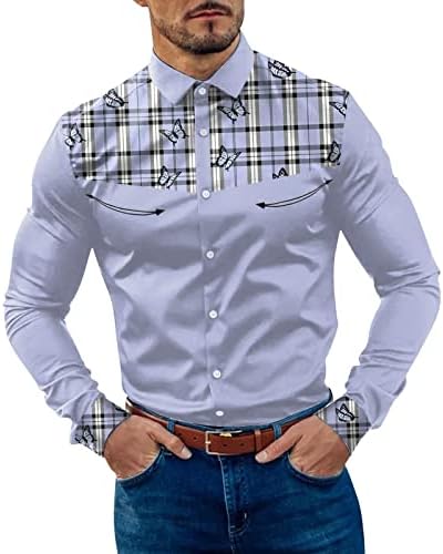 XXBR машки обични кошули, бои за крпеница шарени карирани карирани долги ракави редовно вклопување манжетни кошула за мажи тато тато