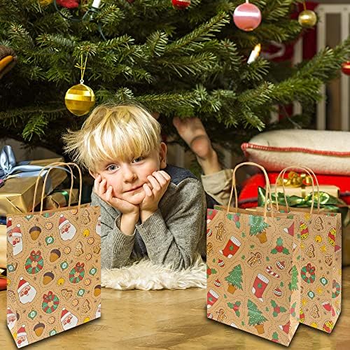 Uptotop Божиќни торби за подароци, 24 парчиња големи Божиќни третмани торби со разновидни дизајни, кеси за хартија од Xmas Kraft за празници за слатки за слатки за куќи за од?