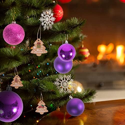 Виолетова божиќна топчести украси, 24 парчиња Декорација на новогодишна елка што висат топки со 50 Божиќни картички, украси за Божиќни венчавки