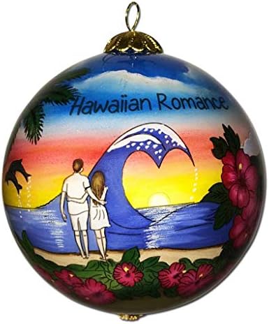 Колекционерско рачно насликано стакло за украси на хавајски романса со кутија за подароци