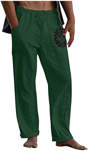 Менс џогирање панталони мажи облекуваат пантолони лабава обична цврста боја памучна постелнина еластична вратоврска печатена права