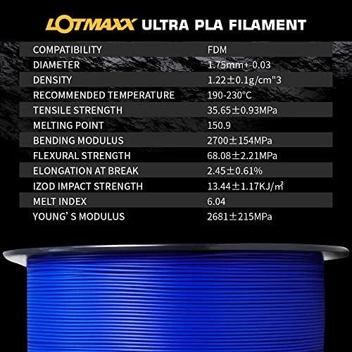 Филамента за ултра PLA на Lotmaxx 1,75 mm Ultra PLA 3D филамент, 1 кг, димензионална точност +/- 0,03мм, вклопете во повеќето