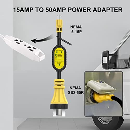 Eygde 50 AMP до 110V RV адаптер со заштитник на Surge 4200J + 30 засилувач до 50 AMP RV адаптер со заштитени заштитни средства за водоотпорен,