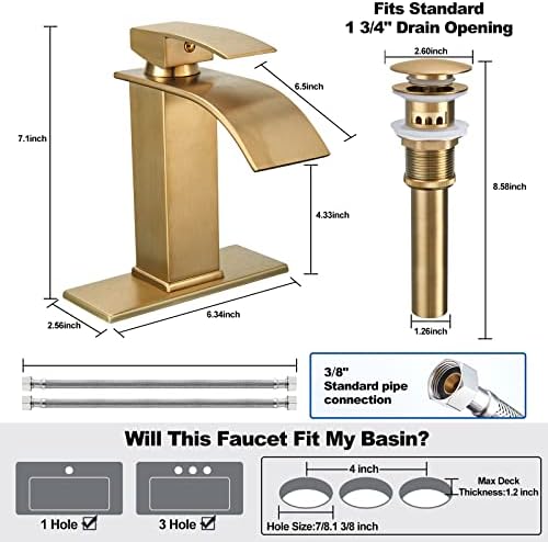 Златен водопад тапа за бања ： единечна дупка за мијалник за мијалник за бања -модерна единечна рачка мијалник суета бања тапа -со покривка