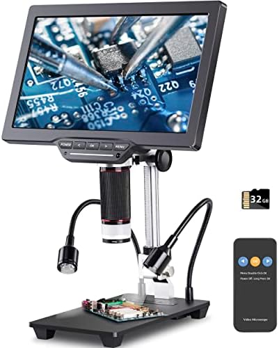 Микроскоп за лемење, 10,1-инчен LCD дигитален микроскоп микроскоп микроскоп, компатибилен со Windows/OS/TV, поддржува 1080p видео-записи,