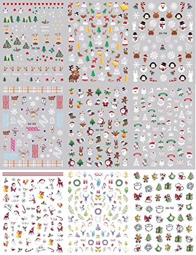 9 листови Божиќни налепници за уметност на нокти Декларации самолепливи pegatinas uñas празници деца слатки снежни снегулки зимски снежни елени