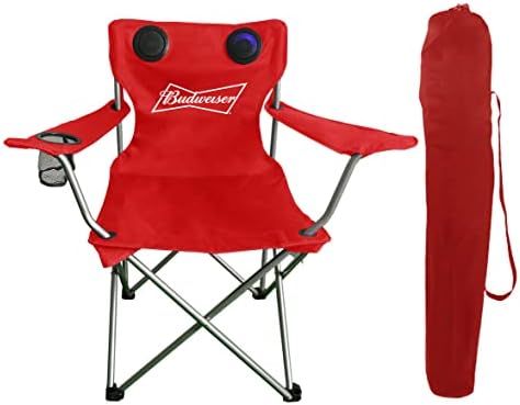 Budweiser преклопена столица за задната врата со Bluetooth звучници, плажа/задната врата/пикник/стол за кампување со држач за чаши и куќиште за носење