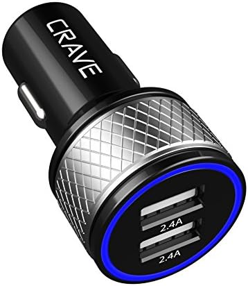 Crave DualHub 24W 4.8A 2 Порт Двојна УСБ Универзална полнач за автомобили, технологија за паметни полнења - црна