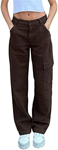 Laberенски лабави карго панталони Ретро мулти џеб со низок половината за влечење на свињи за свињи, тенок директен тексас