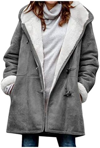 Sgasy женски моден рог копче руно задебелен палто со аспиратор зимска топла јакна плус големина отворена предна нова година во пресрет анорак