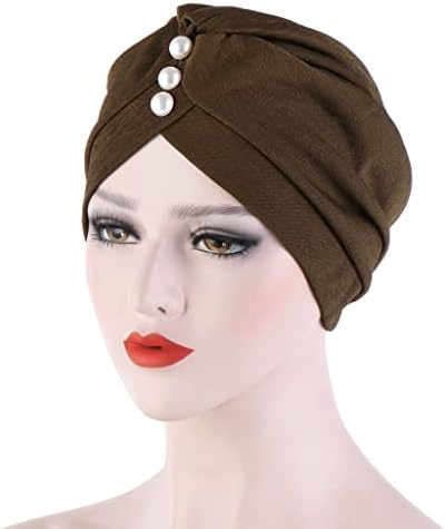 Ikasus Women Hijab Pearl Brail Turban Hat Gead Carf Cancer Coname Beanies Bandana Bandana Head Wrappap Capan Capan Sleep Cap