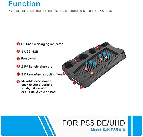 Sjydq Полнење Стојат со Ладење Вентилатор 3 USB Центар Полнач Порта Ладилник Рачка Полнач ЗА PS5 ИГРА Додатоци