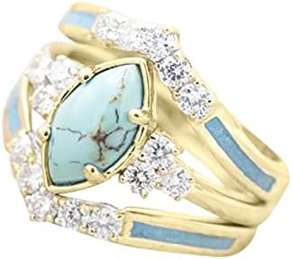 Прсти на мајката прсти Едноставно слатко сребрено природно тиркизна прстени девојки трендовски подароци за дијамантски прстен за Денот на