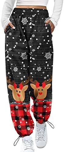 Womenените Божиќни печати џемпери се протегаат со високи половини плус големина џемпери, Божиќни пешачки атлетски атлетски пот панталони