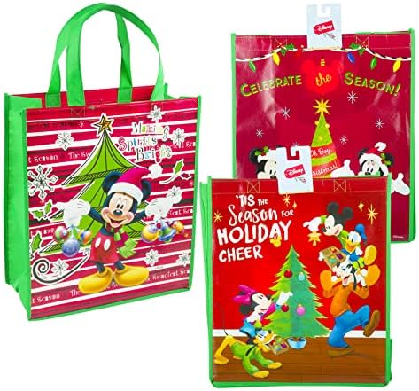 Disney Mickey Mouse и Tote Tote торби за деца, возрасни - 4 парчиња пакет со Disney Mickey Mouse и Snoopy Holiday Tote Tots