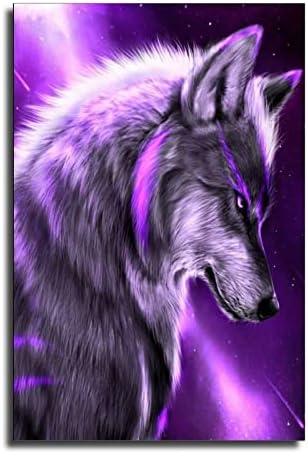 Животински виолетова волк платно постери и wallидна уметност печати модерни постери за украси во спална соба 16x24inch