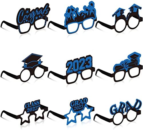 SUMIND 36 парчиња дипломирање хартија за очила Декорација, класа на сјај од 2023 година со фото штанд реквизити фенси хартиени очила